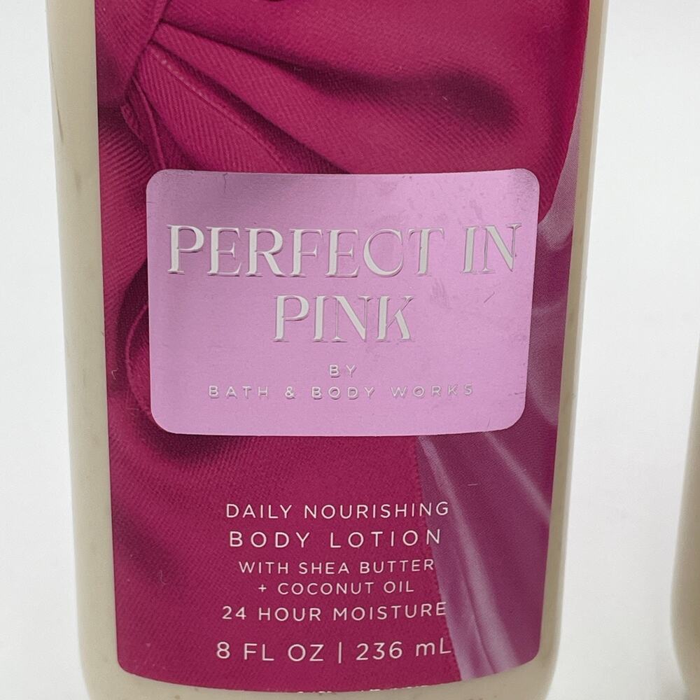 NEW Lot Of 3 BATH & BODY WORKS PERFECT IN PINK BODY LOTION 8 OZ 24 HR MOISTURE - Picture 2 of 5